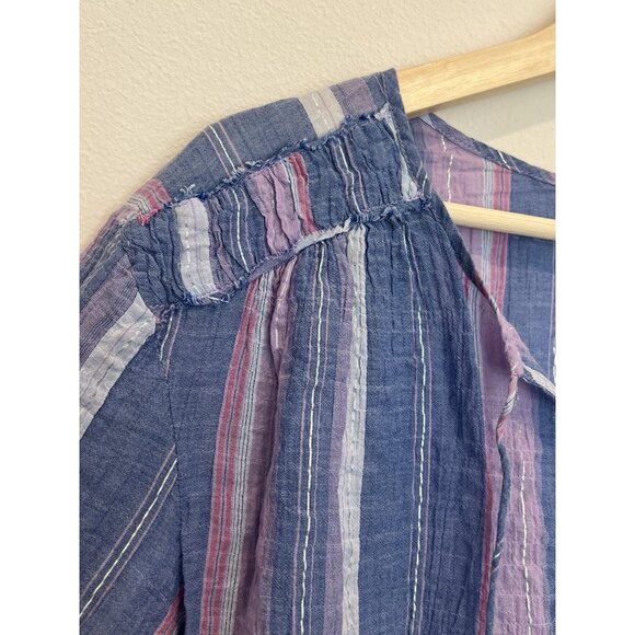 Tommy Bahama Women’s Blouse Small Blue purple Metalic Striped 3/4 Sleeve Coastal - Picture 10 of 12